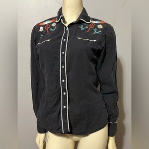 Cruel Denim Women Western Southwest Cactus Pearl Snap Embroidered Shirt M